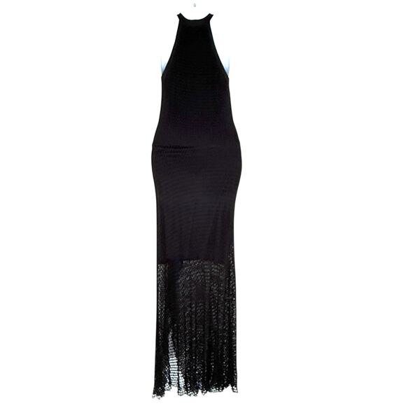 Bailey 44 S Womens Halter Neck Crochet Knit Maxi Dress Asymmetrical Black - Picture 2 of 10